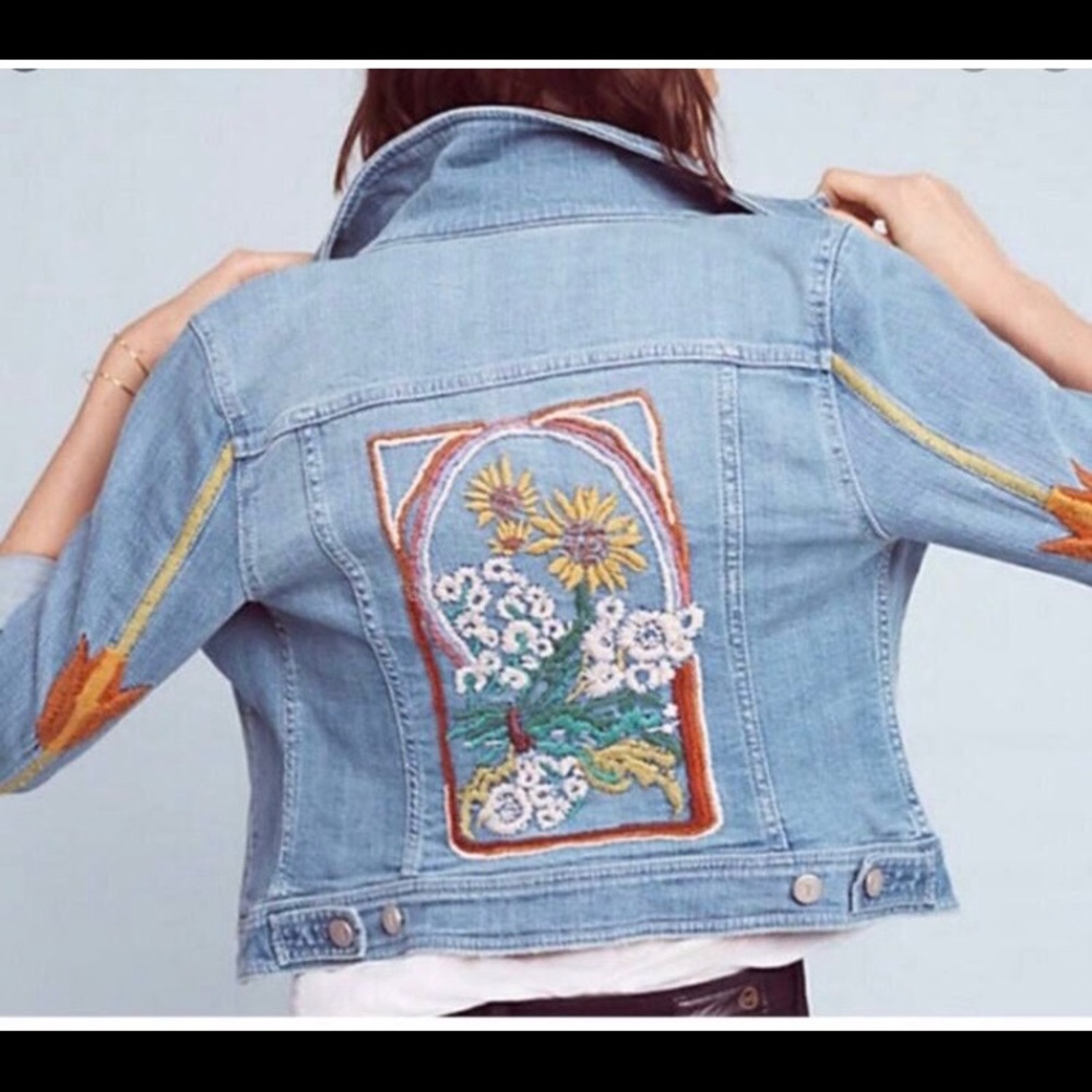 Anthropologie Embroidered Denim Jacket